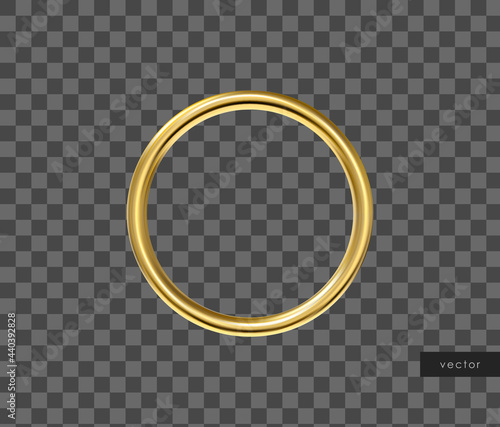 Vector 3d golden ring on white background. Realistic design element, three-dimensional object. Metallic texture.
