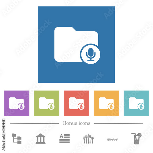 Records directory flat white icons in square backgrounds