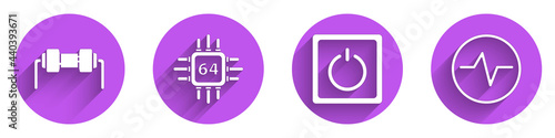Set Resistor electricity, Processor with microcircuits CPU, Electric light switch and Electric circuit scheme icon with long shadow. Vector