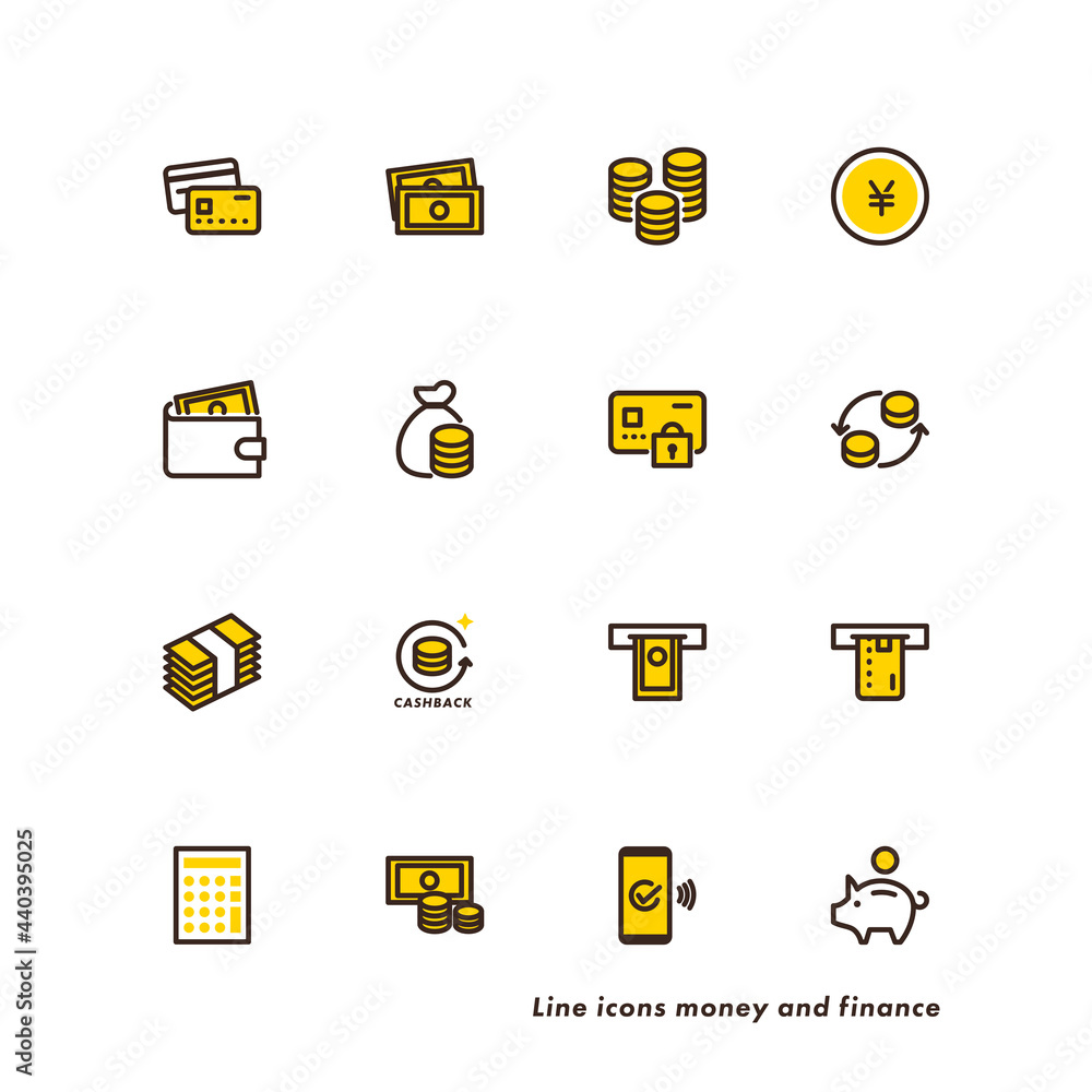お金や経済のイラスト アイコンセット Money Line Icon Set Simple Outline Signs Stock Vector Adobe Stock
