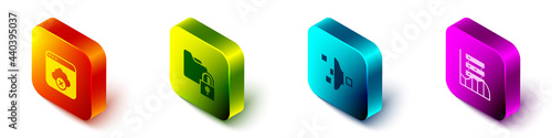 Set Isometric Failed access cloud storage, Folder and lock, Filter setting and Server, Data, Web Hosting icon. Vector