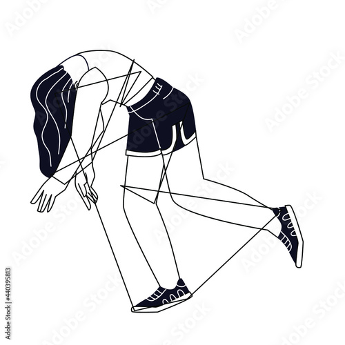 Tormenting internal restrictions, psychological boundaries idea.Inner control metaphor illustration. Depressed woman with guilt complex. Mental health problem, self discipline concept.