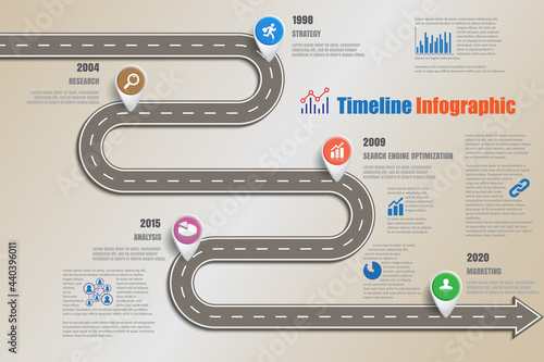 Business roadmap timeline infographic template with pointers designed for abstract background milestone modern diagram process technology digital marketing data presentation chart Vector illustration