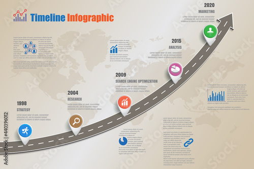 Business roadmap timeline infographic template with pointers designed for abstract background milestone modern diagram process technology digital marketing data presentation chart Vector illustration