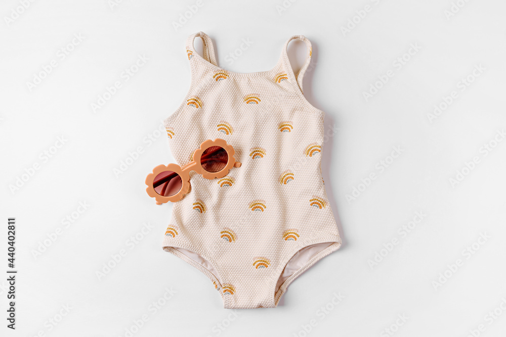 Wall Mural Fashion swimsuit and sunglasses for children