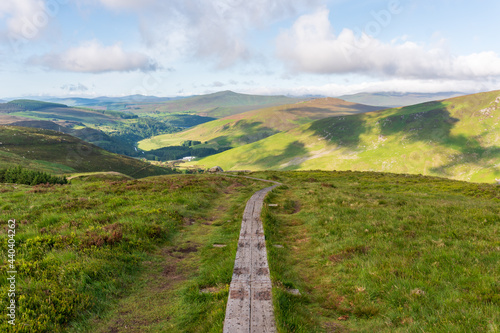 First boardwalk section of Wicklow Way between J.B. Malone car park, White Hill and Djouce summit in Wicklow, Ireland.