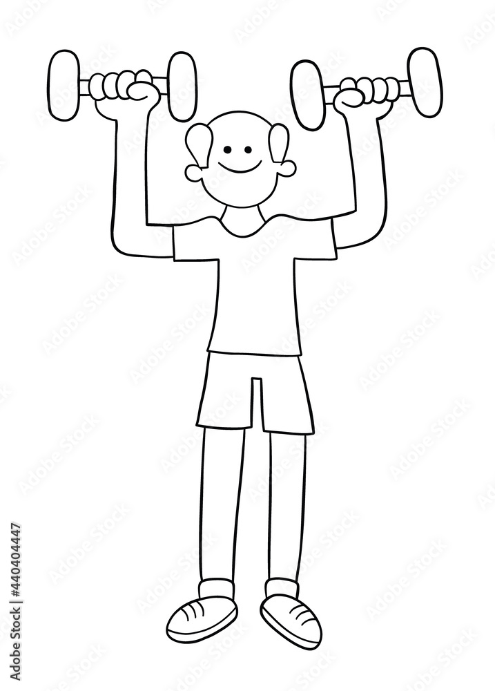 Cartoon old man exercising and lifting weights, vector illustration Cartoon old man exercising and lifting weights, vector illustration