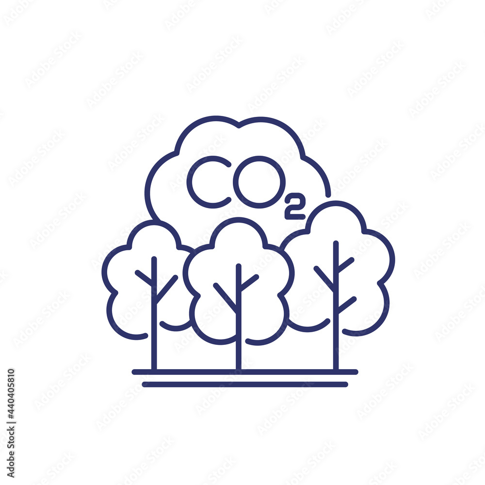 Fotografie carbon offset, co2 reduction line icon