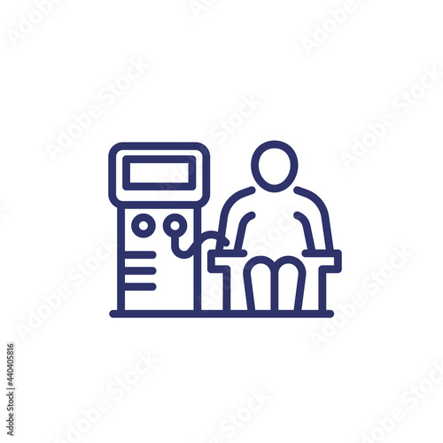 dialysis, hemodialysis machine line icon with a patient