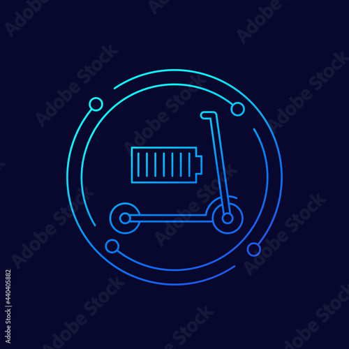 electric kick scooter with full battery line vector icon