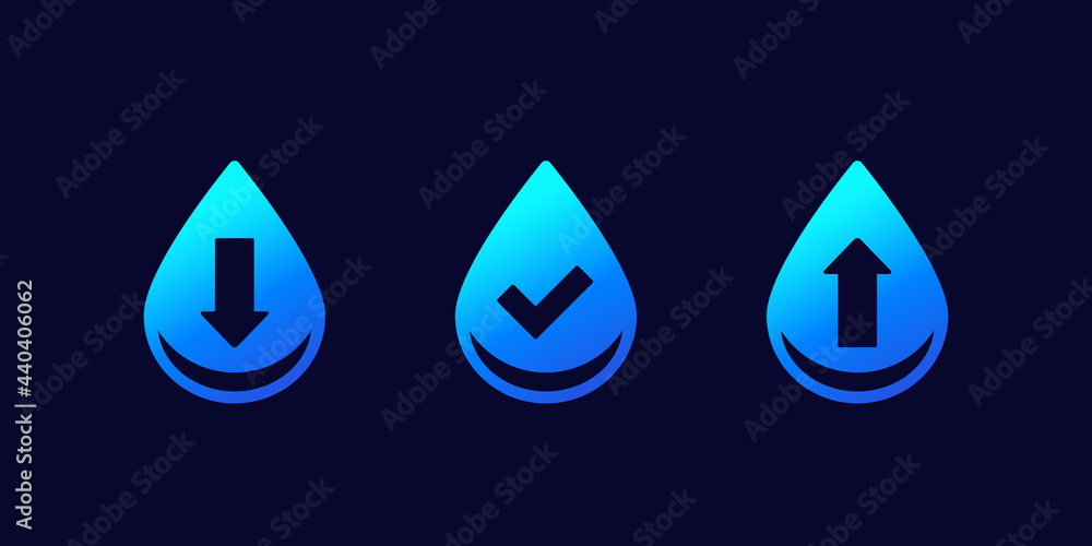 water level icons, low, normal and high water level icons, low, normal and high