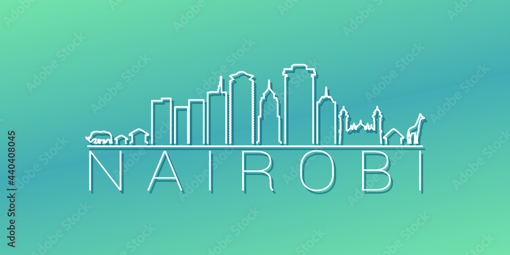 Nairobi, Kenya Skyline Linear Design. Flat City Illustration Minimal Clip Art. Background Gradient Travel Vector Icon.
