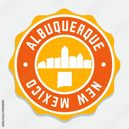 Albuquerque, NM, USA Badge Skyline City Stamp. Vector Illustration Seal Horizon. Landmark Insignia Vintage Icon. photo