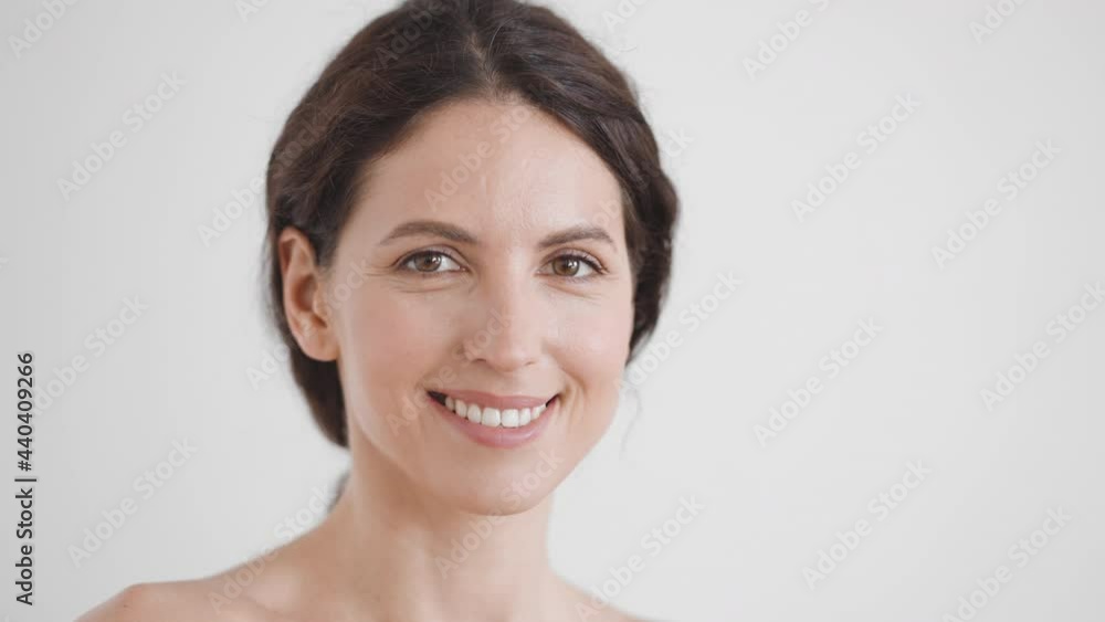 Beautiful woman brunette healthy skin natural make up healthy teeth smile female Beautiful woman brunette healthy skin natural make up healthy teeth smile female