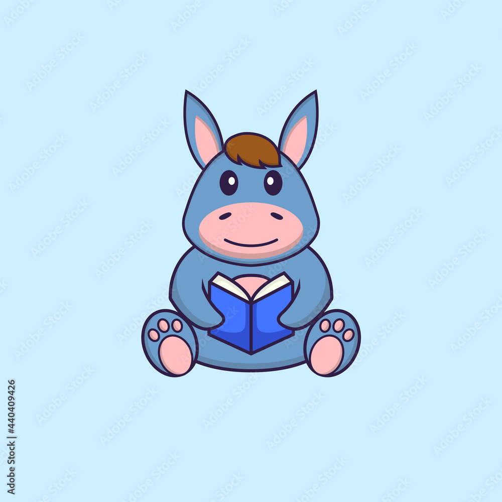 Cute llama reading a book. Animal cartoon concept isolated. Can used for t-shirt, greeting card, invitation card or mascot. Flat Cartoon Style Cute llama reading a book. Animal cartoon concept isolated. Can used for t-shirt, greeting card, invitation card or mascot. Flat Cartoon Style