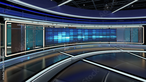 Virtual TV Studio News Set. Green screen background. 3d Rendering. Virtual set studio for chroma footage. wherever you want it, With a simple setup, a few square feet of space, and Virtual Set.