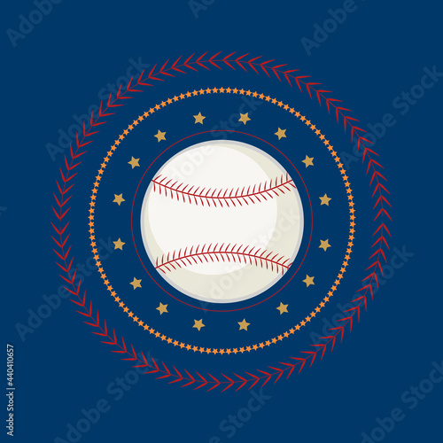 Baseball icon vector flat illustration. Baseball club logo. Baseball emblem. The symbol of a baseball on a dark background, Stitch and stars