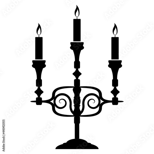 Three armed candlestick or candle holder, vector illustration