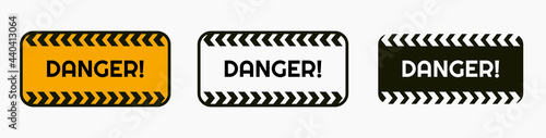 Signs warning of the danger - fire, high voltage, toxic, temperature. Caution Warning Sign Sticker. Editable vector stroke. Set of warning signs for attention and caution. Danger notice vector © Phantasm