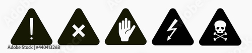 Signs warning of the danger - fire, high voltage, toxic, temperature. Caution Warning Sign Sticker. Editable vector stroke. Set of warning signs for attention and caution. Danger notice vector