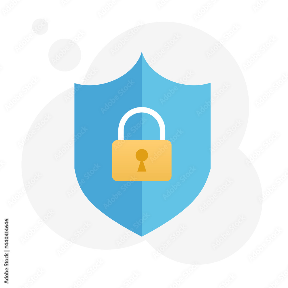 Data protection with lock and blue shield. Cybersecurity. Privacy of personal information. Vector illustration isolated. Data protection with lock and blue shield. Cybersecurity. Privacy of personal information. Vector illustration isolated.