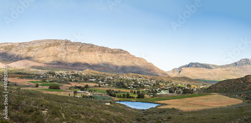 Panorama shot of Barrydale town with blue sky on route 62 in Western Cape South Africa photo