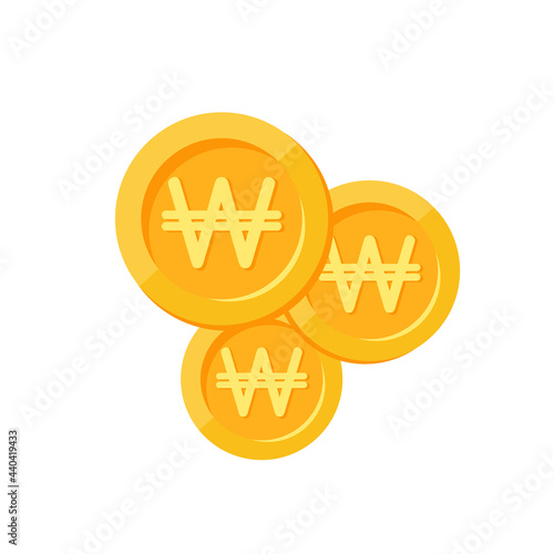 Stack of golden korean won coins. Flat gold icon. Isolated on white.