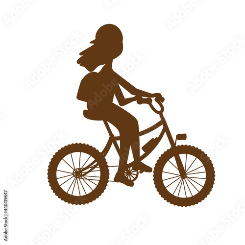 Teenagers girl rides a bicycle wearing a helmet. Silhouette Vector illustration.