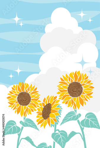 ひまわりのイラストの夏イメージの背景素材