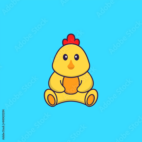 Cute chicken is sitting. Animal cartoon concept isolated. Can used for t-shirt, greeting card, invitation card or mascot. Flat Cartoon Style