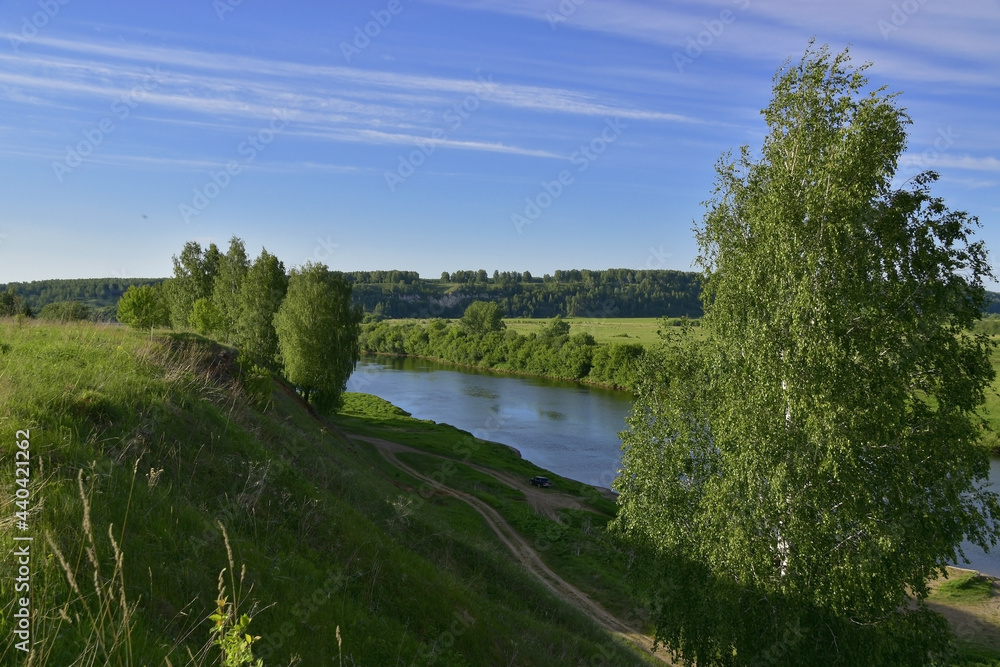 Fototapeta premium Panorama of the Sylva river valley near the Spasskaya mountain.