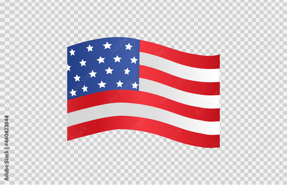 Waving flag of American isolated  on png or transparent  background,Symbols of USA , template for banner,card,advertising ,promote, TV commercial, ads, web design,poster, vector illustration