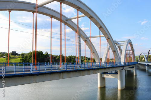 DABROWKA ,POLAND - JUNE 01, 2021: Bridges - railway and car ones on Lake Mucharskie,
