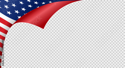 Curled corner American flag isolated  on png or transparent  background,Symbols of USA , template for banner,card,advertising ,promote,ads, web design, magazine, news paper, vector illustration