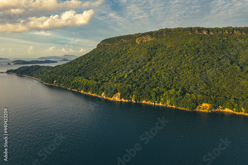 Dramatic Landscape of A Mountain, Yashima Mountain in Takamatsu City in Kagawa Prefecture in Japan, Nobody, Aerial Top View from Drone Flying photo