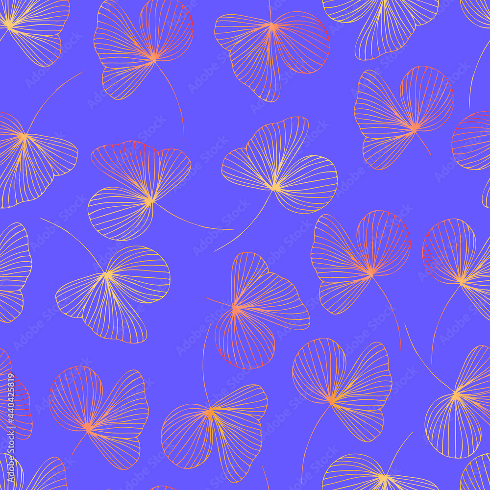 Obraz premium autumn contour watercolor leaves with gradient vector seamless pattern. background for fabrics, prints, packaging and postcards