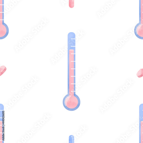 Watercolor seamless pattern thermometer health medical cliparts, healthcare clipart, medical illustration, doctor cliparts, quarantine clipart
