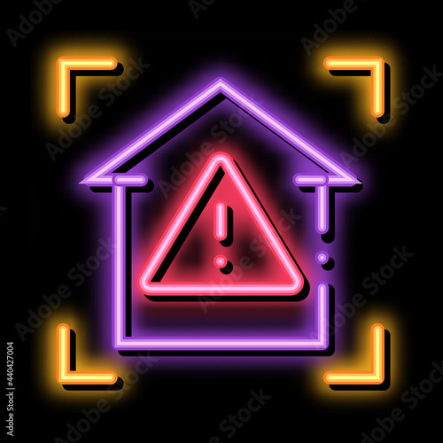unsafe home detection neon light sign vector. Glowing bright icon unsafe home detection sign. transparent symbol illustration