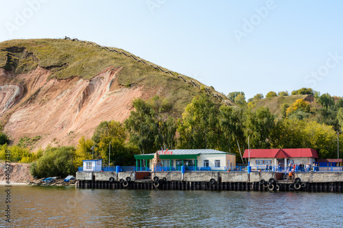The river pier at the Tetyushi station on the Volga River in the middle Volga region in the Republic of Tatarstan.