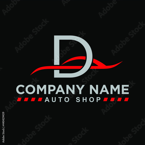 illustration of letter D and car, logo template for automotive services 