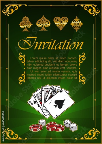 Poker game invitation vintage colorful poster
