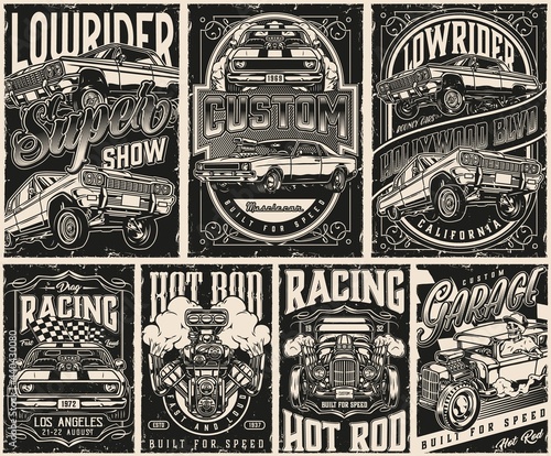Custom cars vintage posters set