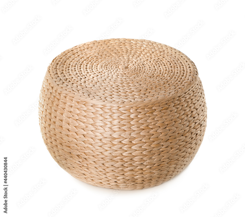 One stylish wicker pouf isolated on white One stylish wicker pouf isolated on white