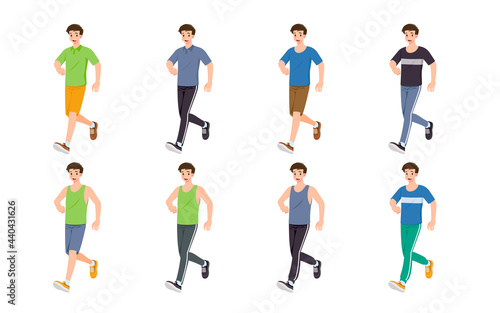 Flat design concept of man with different poses  presenting process gestures and actions. Vector cartoon character design set.