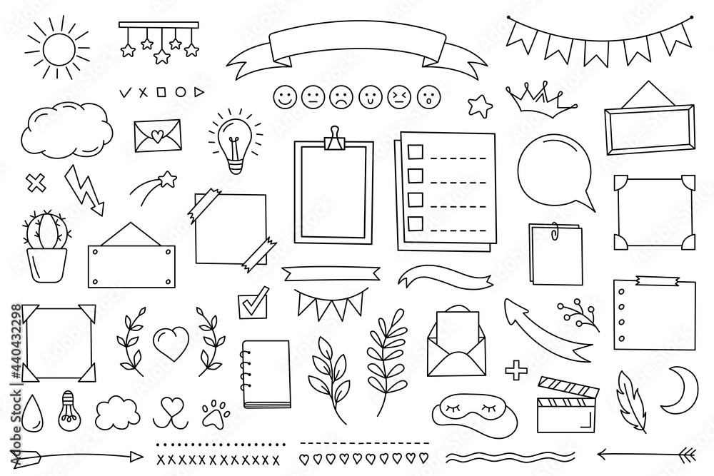 Doodle Set Hand Drawn Elements For Diary Notebook And Planner Vector