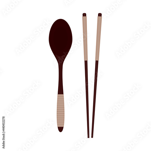 Chopsticks and spoon vector. chopsticks white background.