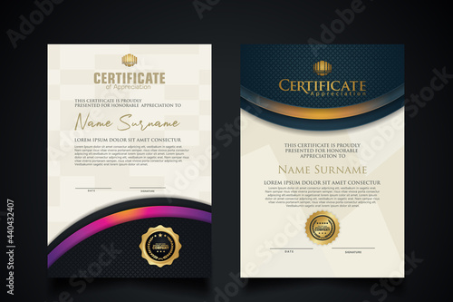 certificate template with Luxury realistic texture pattern and dynamic shapes composition gradient colors,diploma,Vector illustration