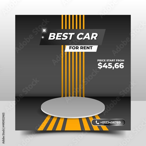 Car rental promotion social media post template. Modern luxury banner with stand illustration. Usable for social media, flyer, banner, and website.