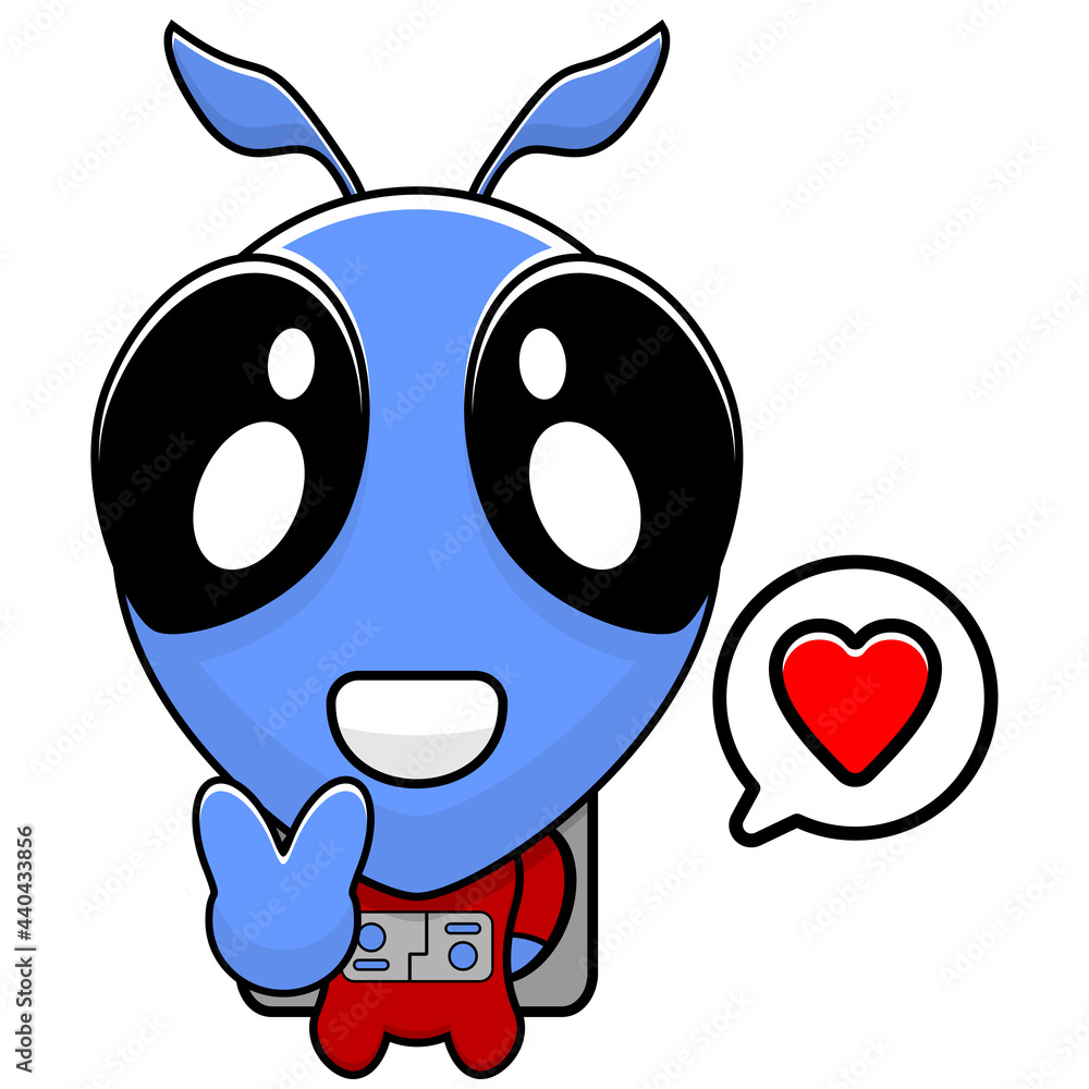 cute blue alien mascot peace love vector cartoon character Stock Vector