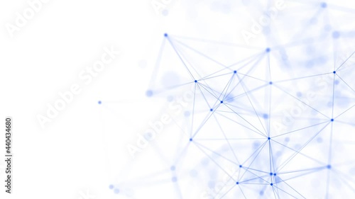Abstract background with moving dots and lines. Network connection structure. Futuristic illustration. Digital technology design. 3d rendering.